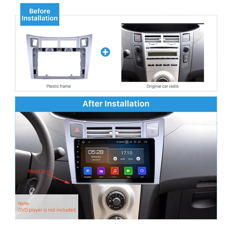 

9 Inch Car Central Control Navigation Frame Radio Panel For Toyota Yaris/Vitz/Platz 2005 -2011 Fascia Panel Kit