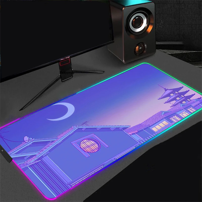 rgb anime game mouse pad sailor moon landscape laptop keyboard pad lock dsek mat led color light mouse pad xxl gamer gaming free global shipping