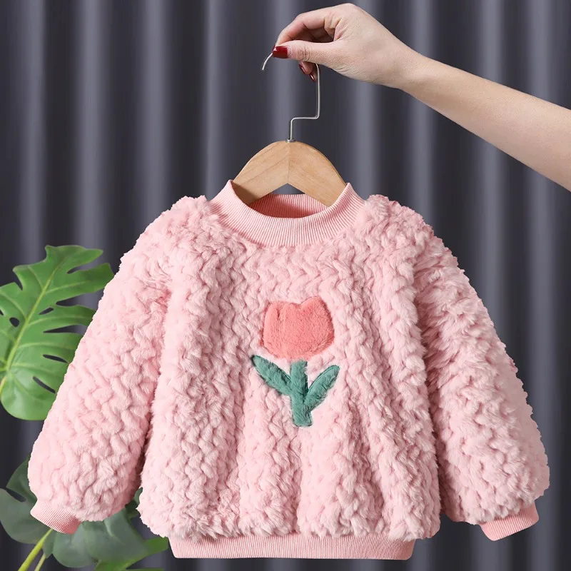 

Children's Wear Baby 2023 New Winter Wear Girls' Stuffed Hoodie Kids Versatile Sweater Girls Clothes Plush Thick Warm Coats