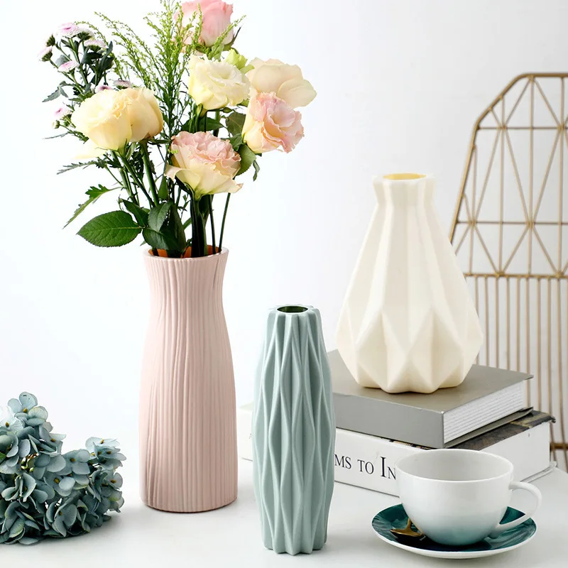 

Nordic Plastic Vase Simplicity Basket Arrangement European Imitation Rattan Pot Unbreakable Anti-Ceramic Flower Vases Home Decor
