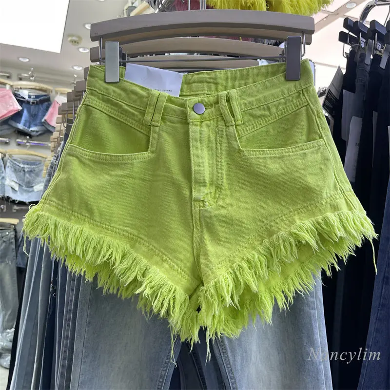 Женские летние шорты Y2k, зеленые джинсовые шорты, Новые Соблазнительные  рваные трапециевидные брюки с бахромой и широкими штанинами для девушек,  одежда для женщин, 2023 | AliExpress