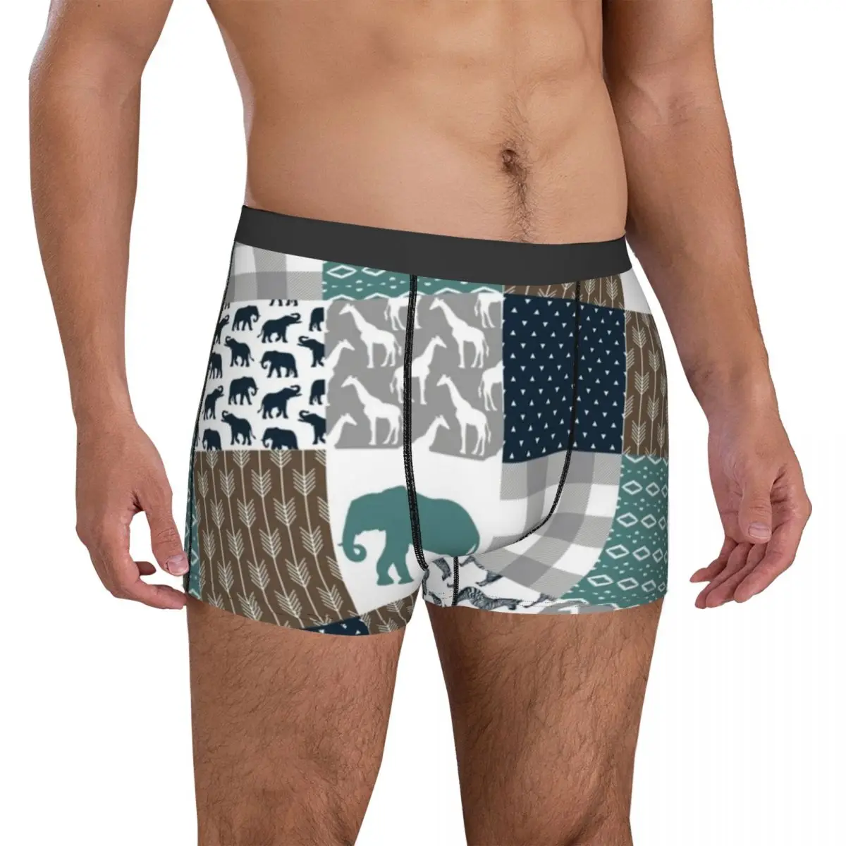 

Cute Nordic Animal Underwear Brown Navy Plaid Male Shorts Briefs Elastic Boxer Shorts High Quality Sublimation Underpants