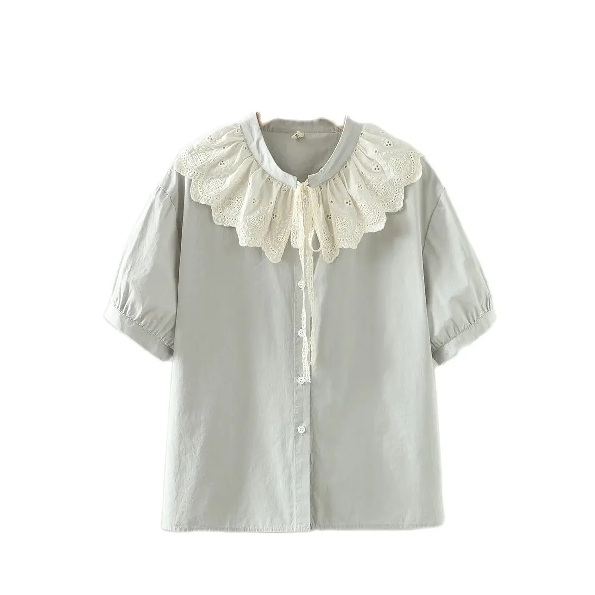 Новая летняя хлопковая рубашка с короткими рукавами кружевные топы-стойки для