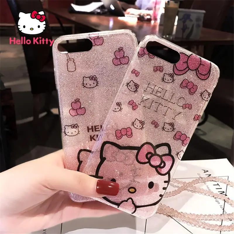 

Hello Kitty for iphone 13 13 Pro 13 Pro max Phone Case for iPhone 12 12 Pro 12 Pro Max 11 pro max Silicone Lanyard Glitter Case