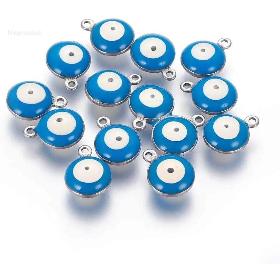 

Круглые Подвески DeepSkyBlue с изображением сглаза из нержавеющей стали, 20 шт.