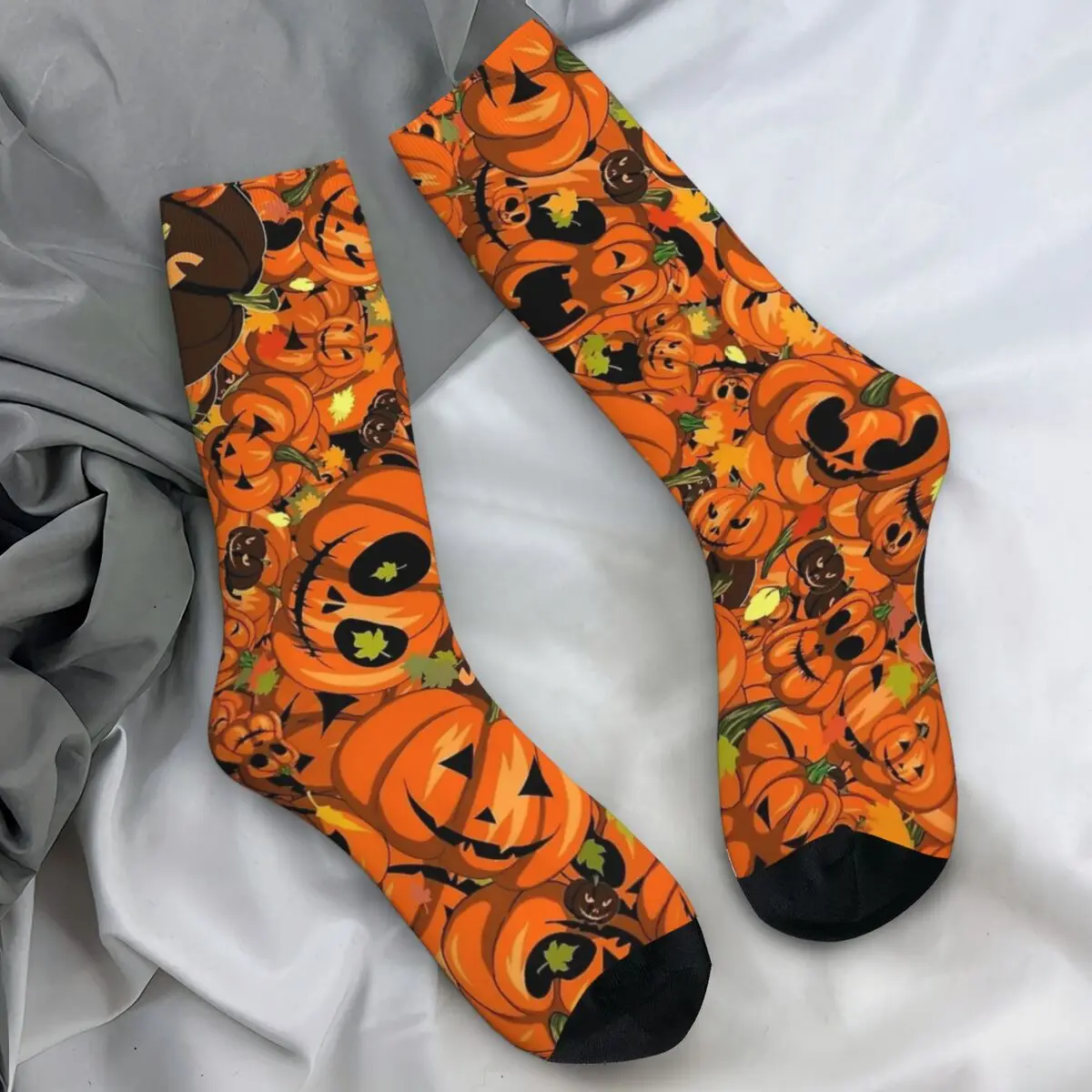 Мужские носки унисекс осенние листья тыквенные монстры чулки на Хэллоуин