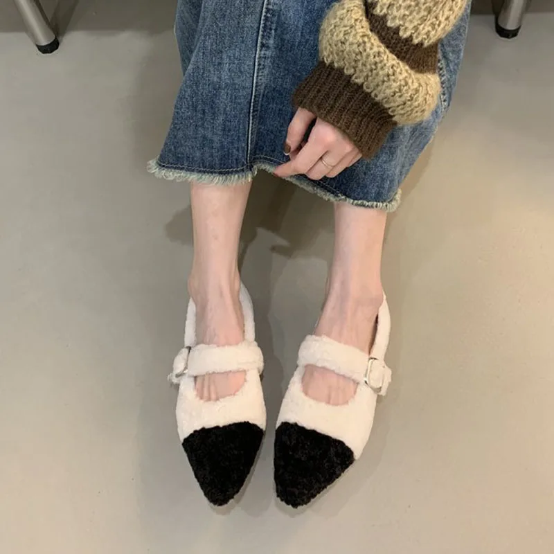 

Женские ботильоны из овечьей шерсти, с острым носком, на плоской подошве