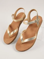 metallic pu wide flexible rubber sole thong sandals
