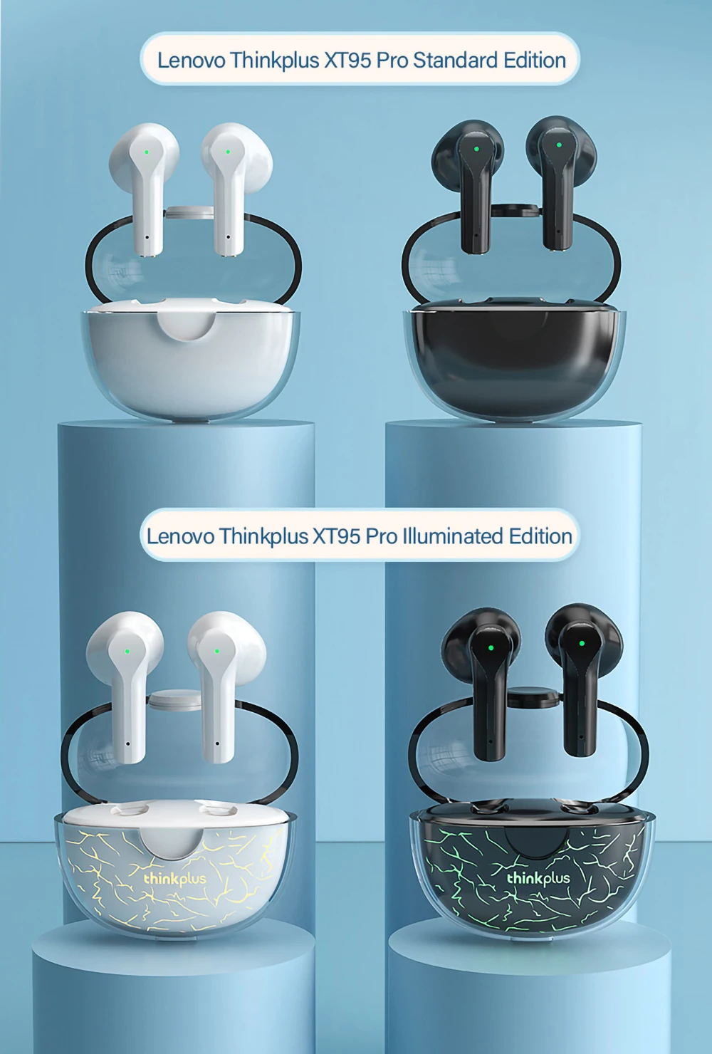 Original Lenovo XT95 Pro Bluetooth 5.0 Earphone 9D HIFI Sound Waterproof Reduce noise Wireless Earbuds Mic sports Game Earbuds images - 6