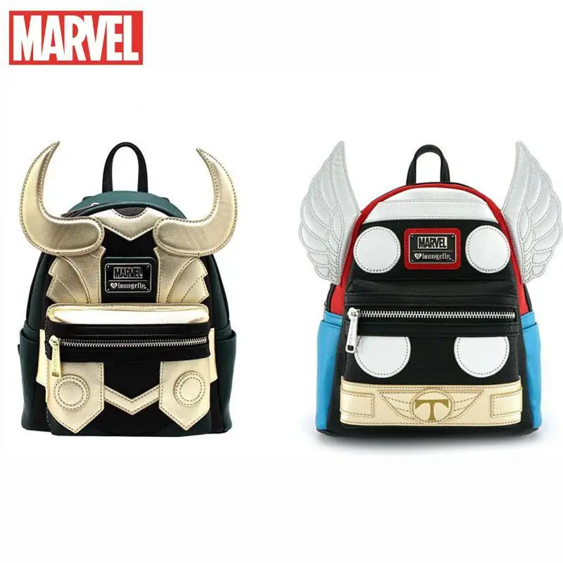 Disney Loki Thor Model PU leather Backpack Ox Horn Travel Laptop Bag Childrens' Schoolbags Students Adults shopping bag