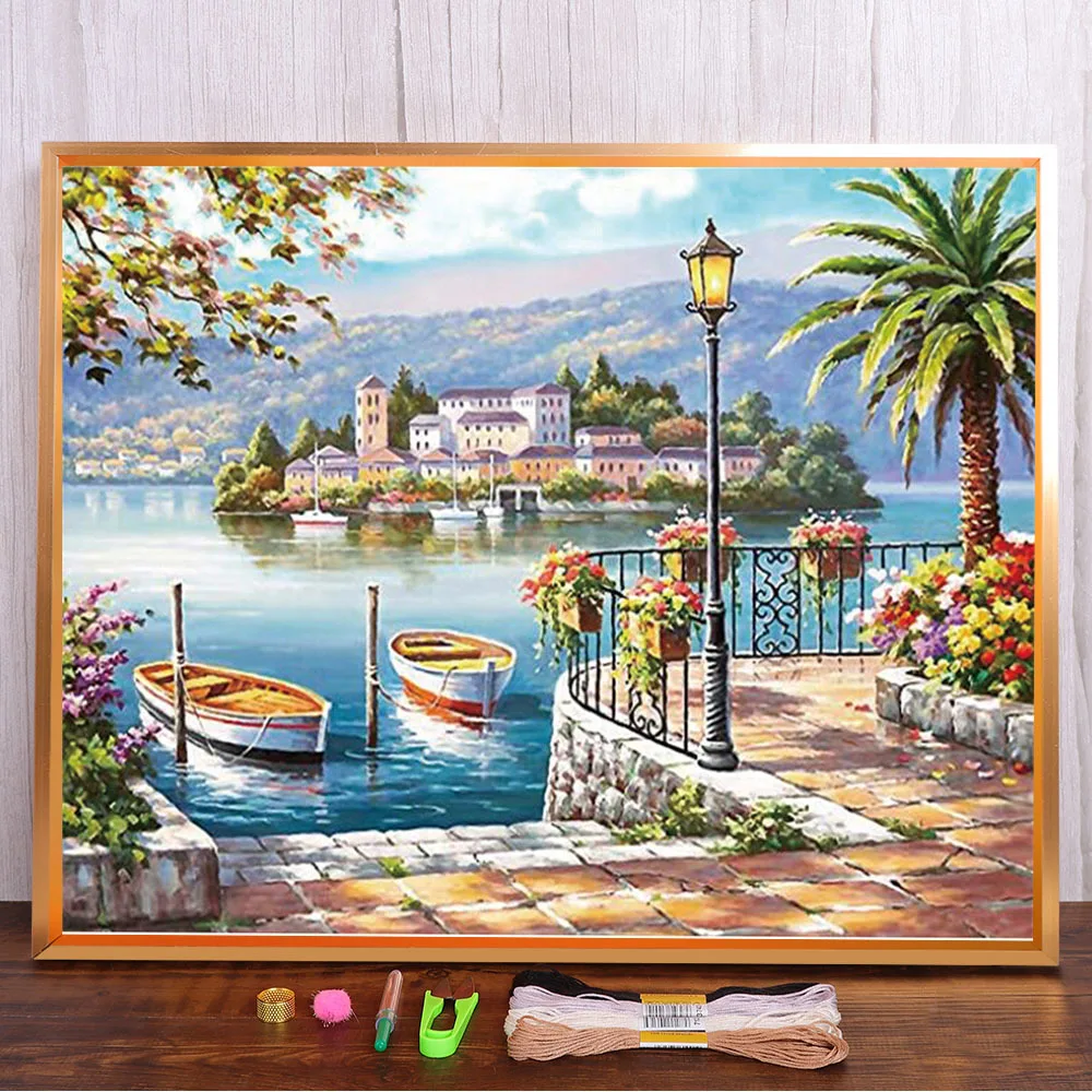 

Sunset∕love Landscape Printed Water-Soluble Canvas 11CT Cross-Stitch Embroidery Complete Kit DMC Threads Needlework Sales