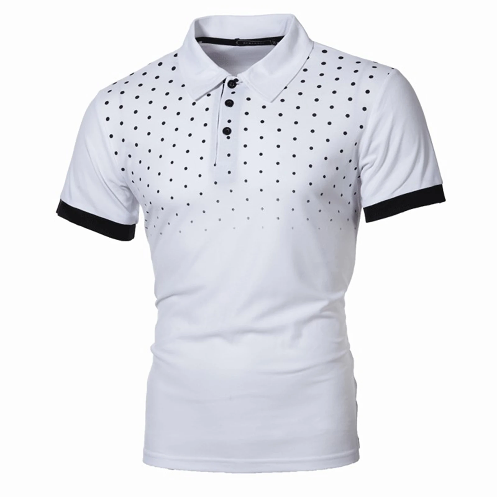 

Men Business Formal T-shirt Lapel Collar Short Sleeve Buttons Closure Polka Dots Print Golf T-shirts Fashion Casual T-shirt Top