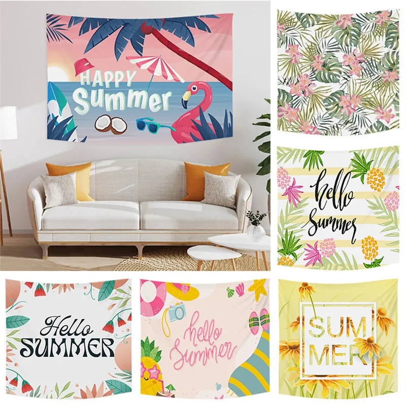 

Summer Bright Color Cartoon Fruits Lemon Flower Printed Polyester Tapestry Wall Hanging Tapestries For Bedroom Dorm Decor