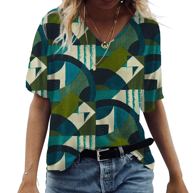 Женская футболка с коротким рукавом и V-образным вырезом в европейском