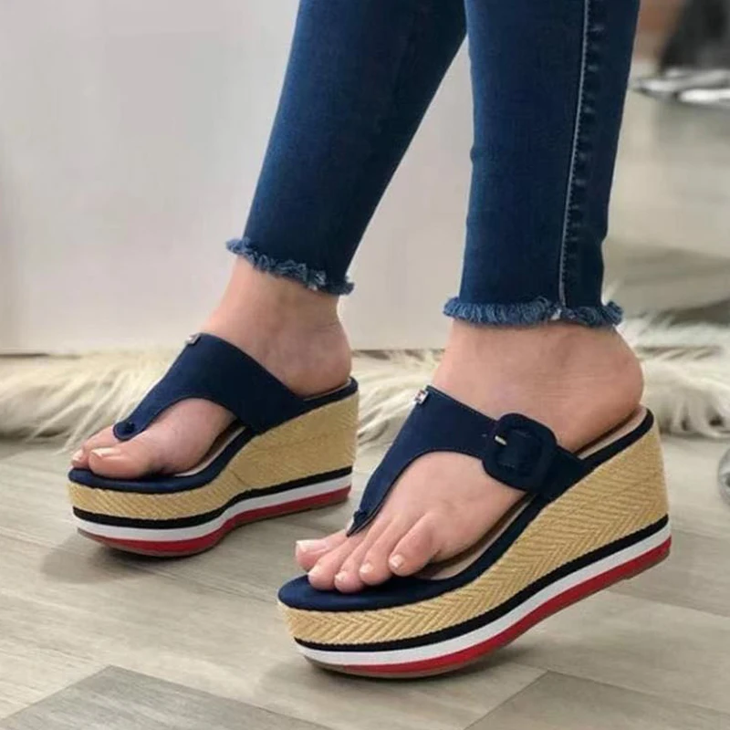 

Women Sandals 2022 New Heels Woman Slippers Platform Wedges Shoes Ladies Summer Slides Mujer Buckle Flip Flops Plus Size 43
