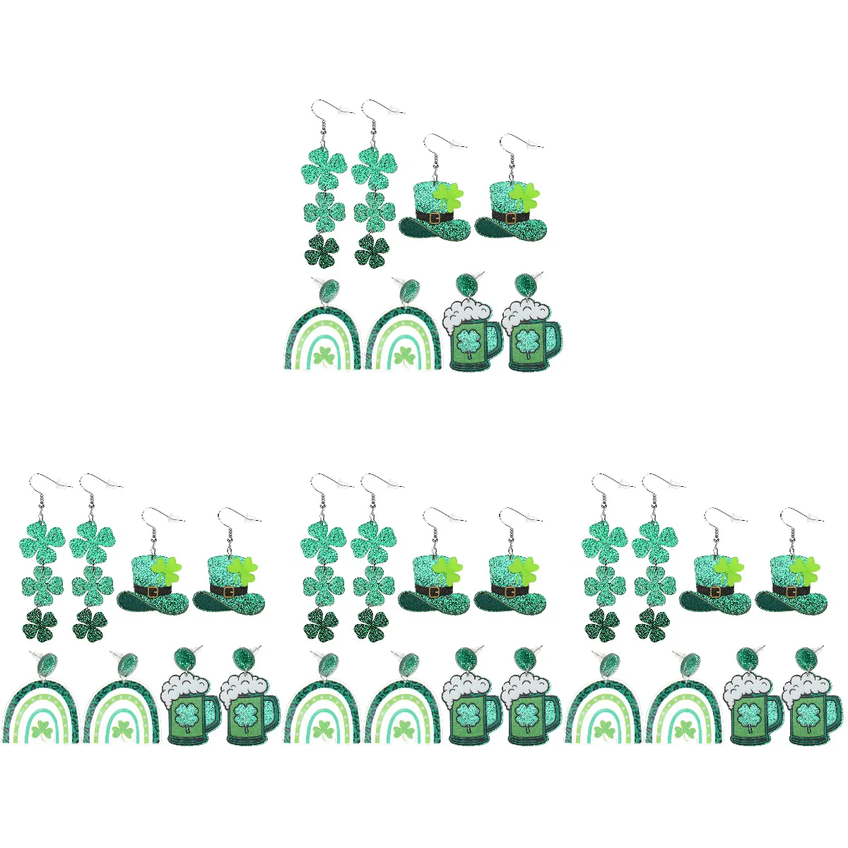 

16 Pairs St. Patrick's Day Earrings Beer Cup Earrings Green Clovers Drop Dangle Earrings