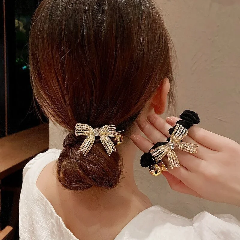 

1PC New Pearl Bowknot Headwear Girls Elastic Hair Bands Head Tie Ropes Ponytail Hair Circle Headdress Woman Hair Accessories