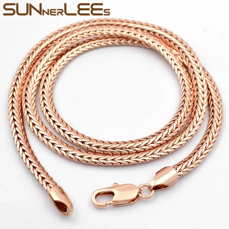 

SUNNERLEES Fashion Jewelry White Rose Gold Color Necklace 4mm 6mm Popcorn Snake Link Chain For Mens Womens Gift C27