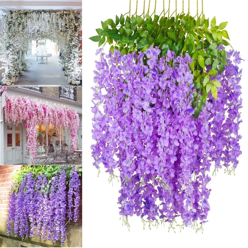 

Artificial Flowers Silk Wisteria Garland Vine Rattan Silk Hanging Flower for Home Garden Outdoor Wedding Arch Floral Decor