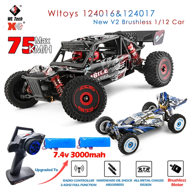 WLtoys 124017 124016 V2 1:12 Brushless RC Car 75Km/H High Speed Metal 4WD Drive Off-Road 2.4G Radio Control Car 1/12 Toy Vehicle