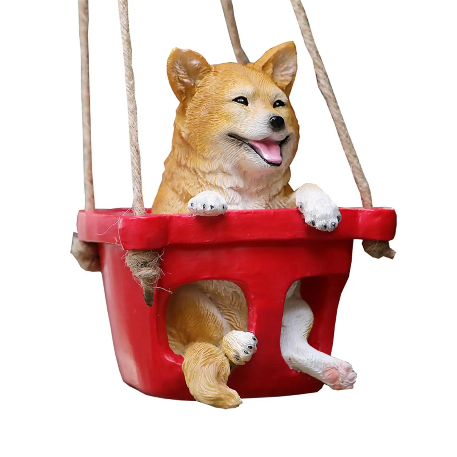 

Shiba Inu Sitting On a Swing Ornament Garden Decor Resin Figurine