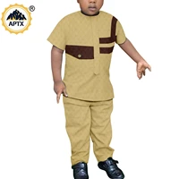 bazin riche africa boys outfits casual children short sleeve top and pants sets jacquard african style clothing for kids y224006