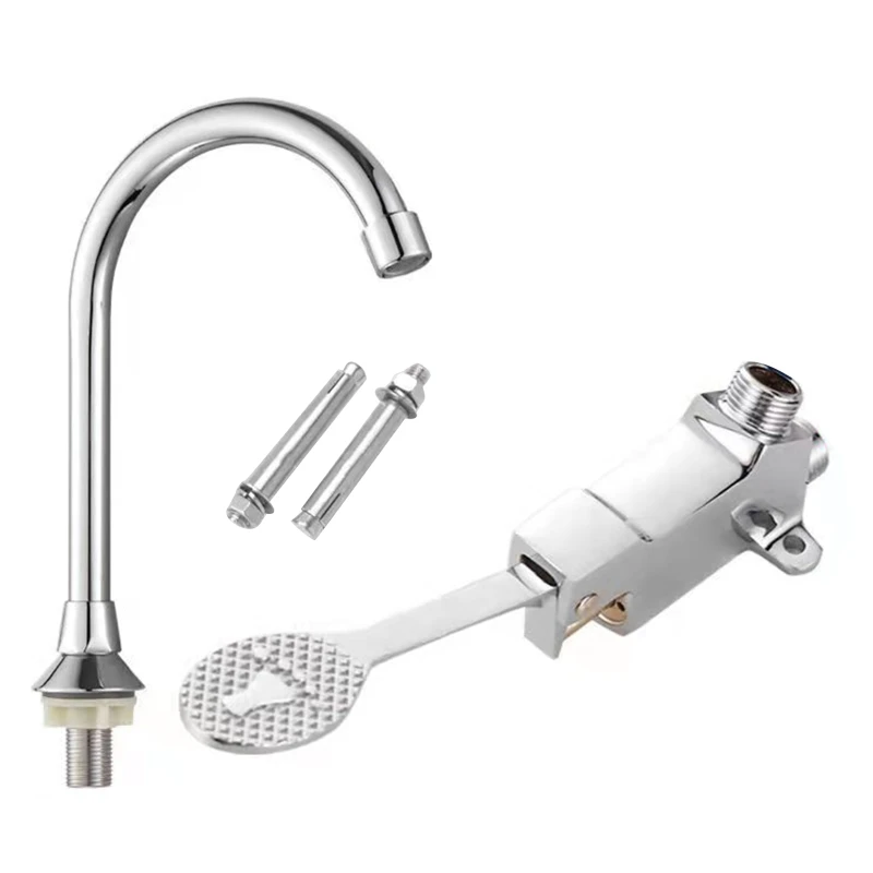 

Bathroom Basin Faucet Switch Control By Floor Foot Pedal Valves Copper Single Cold Tap Hospital Hotel Pedal Water Faucet