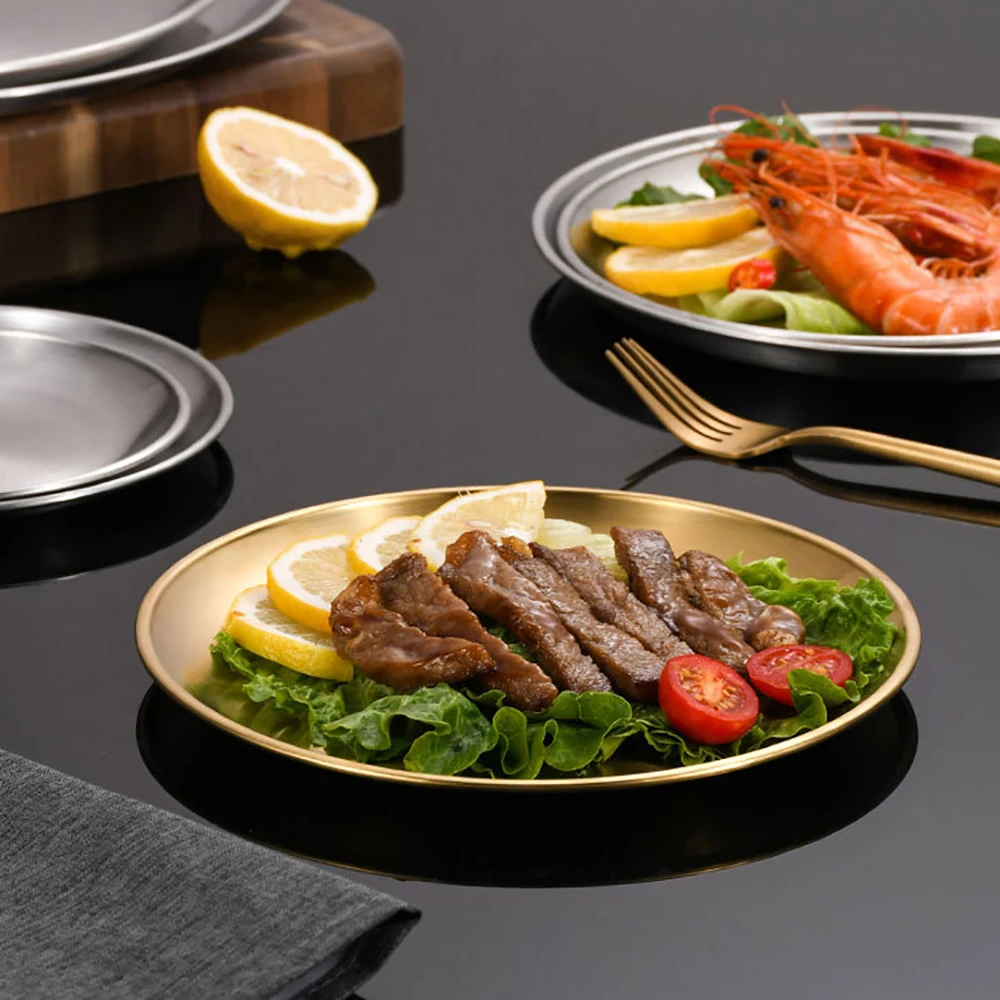 Корейский диск из нержавеющей стали золотой поднос для кафе искусственная