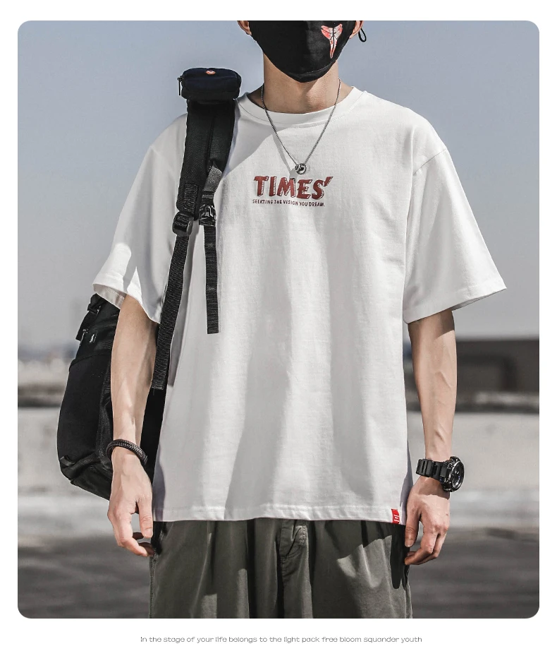 

W1526 летняя футболка с принтом, Мужская свободная футболка с коротким рукавом и рукавом до локтя, тяжелая Новинка 2022, хлопковый топ
