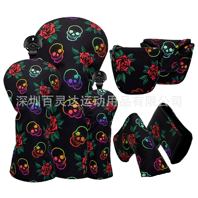 

2023 Skull Golf Driver Head Covers 1 3 UT / Half Round Straight Putter Head Covers Dazzle Golf Woods Covers