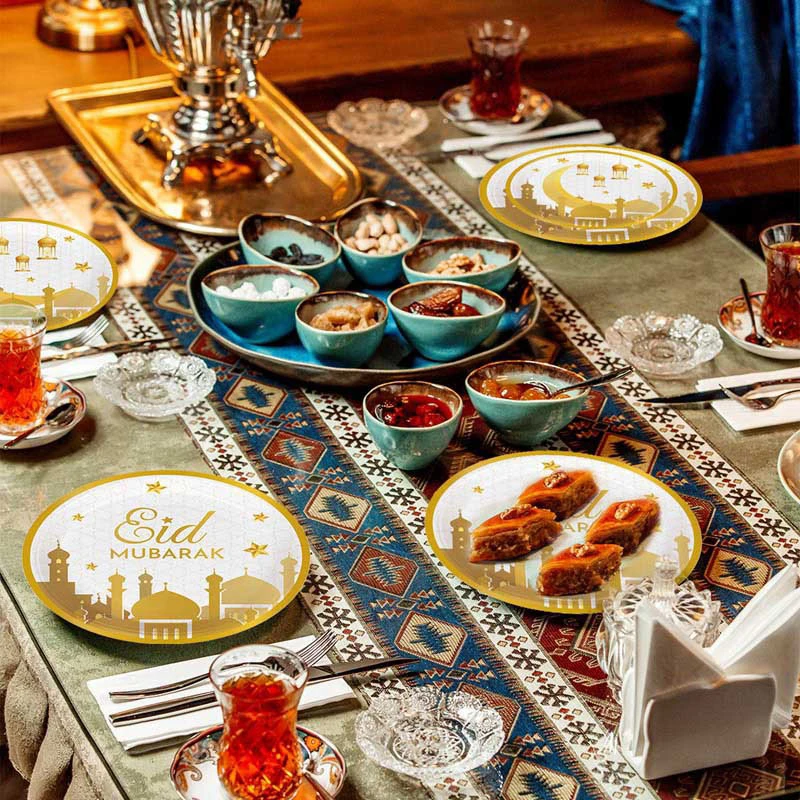 Фото Украшения для Рамадана Gold Eid Mubarak, подвесной баннер, бумажная тарелка, чашка для Рамадана, кареем, Ид аль-Адха, исламский хадж, товары Вечерние №2