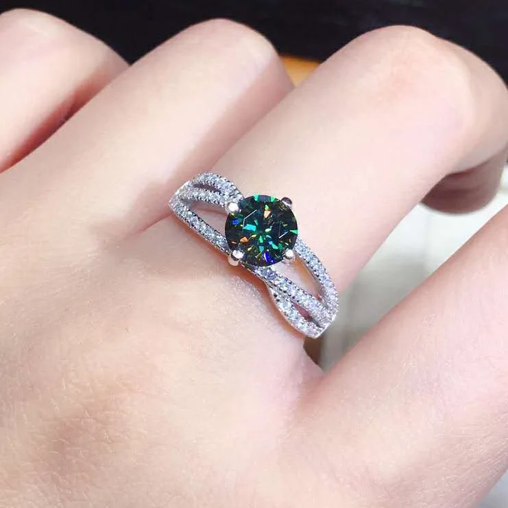 

Женское Открытое кольцо с полным покрытием из восьми элементов бриллиантов с имитацией PT950, сине-зеленый Муассан