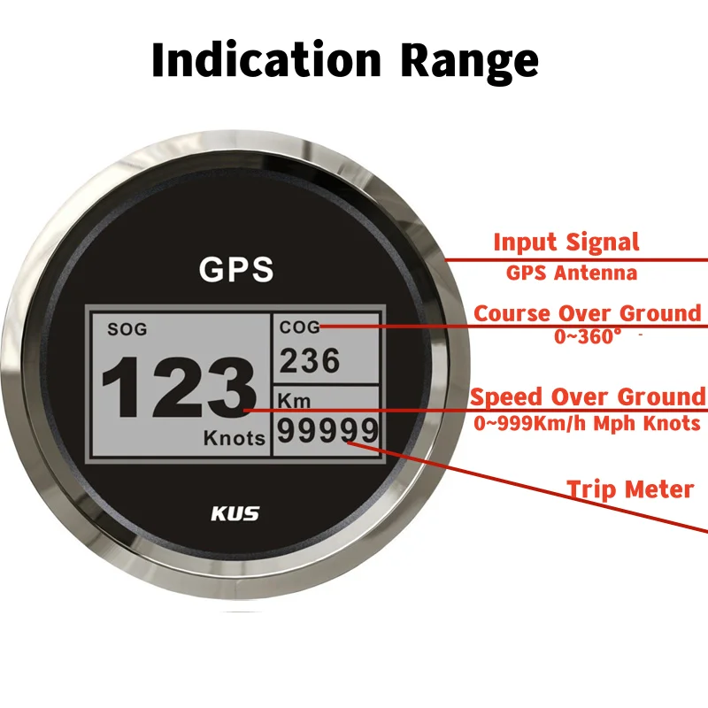 KUS 85 мм 0-999 миль в узлах Km/H Цифровые GPS-скоростные датчики Sog Cog 0-360 с счетчиками