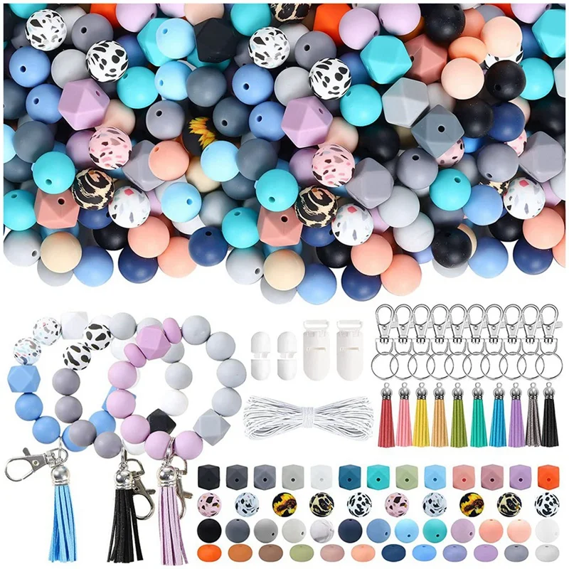 

Multicolor Silicone Beads For Keychain Making Kit, Multiple Shapes And Styles Silicone Bulk Beads For Keychains Making