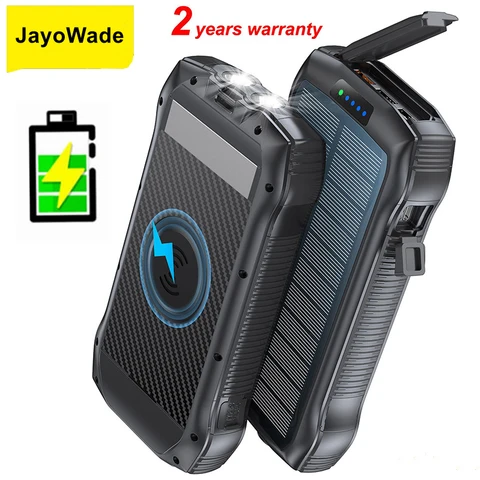 JayoWade Solar Power Bank 20000 мАч Водонепроницаемое беспроводное зарядное устройство Qi Быстрая зарядка Powerbank для iPhone Samsung Xiaomi Poverbank