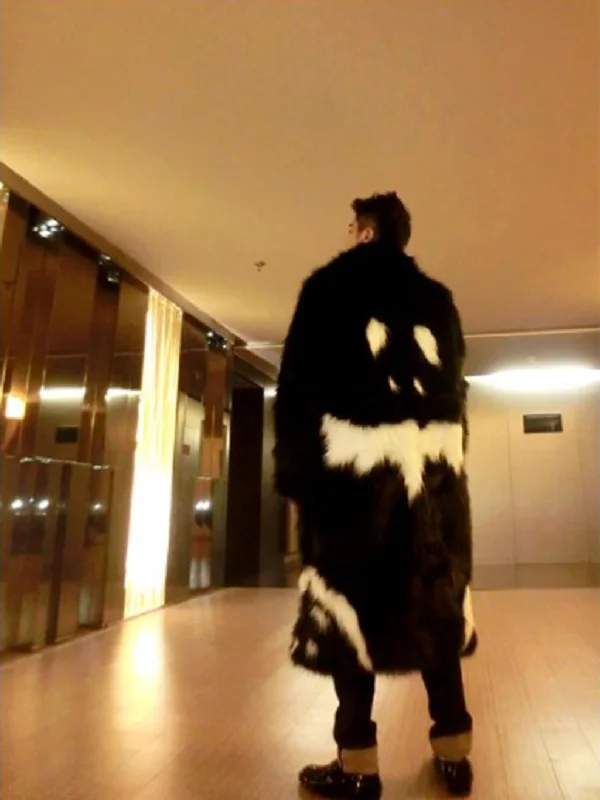 Фото Winter Warm Unisex Faux Fur Long Jacket Black Gown Devil Plus Velvet Windbreaker G-dragon's Crooked Imitation Faux Fox Fur Coat №2
