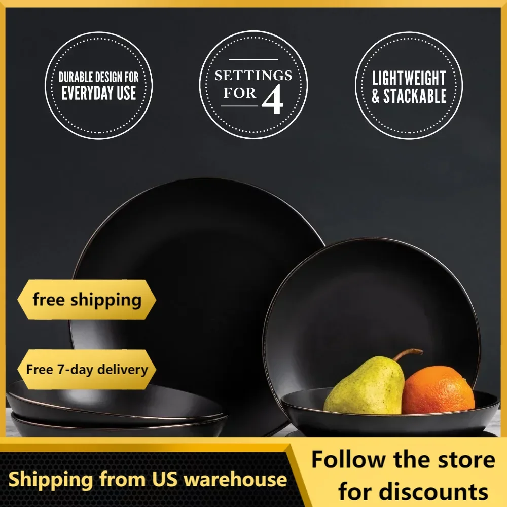 

Dinnerware Black Onyx Stoneware, 12 Piece Set