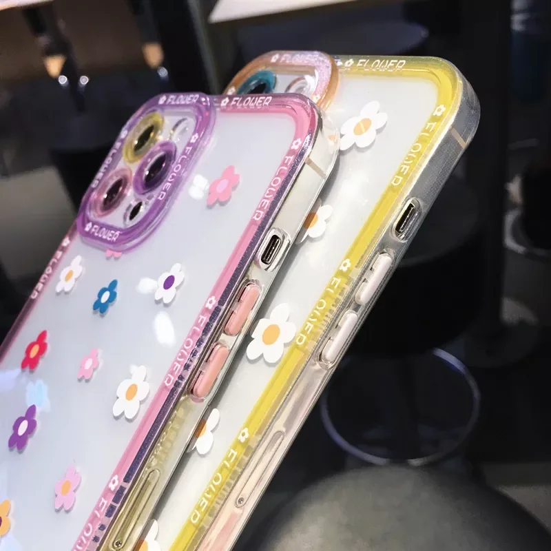 

Free Shipping For iPhone 11 12 13 Pro Max XS X XR 7 8 Plus SE 2020 Bumper Back Cover Transparent Flowers Phone Case