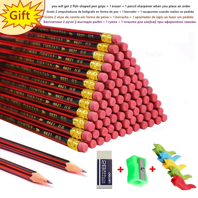 

Haile 20pcs/lot Hexagon Wooden Pencil HB Pencil With Eraser Children's Sketch Drawing Pencil Supplies School Writing Stationery