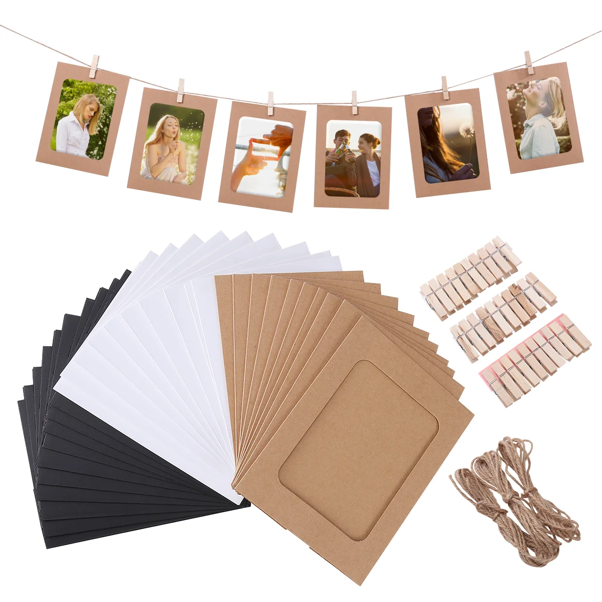 

Photo Frames Hanging Wall Decoration 30pcs DIY Kraft Paper with Clips and Ropes Set Picture hanger