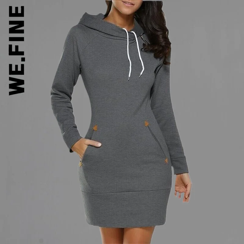 

We.Fine Women Dress New Long Sleeve Popular Knee-Length Dress Outfits All-Match Elastic Female Vestidos Dress Woman