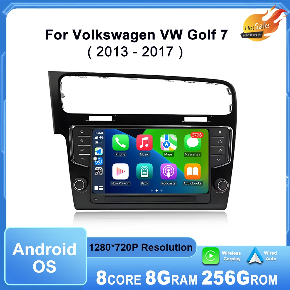 Фото 9-дюймовый автомобильный радиоприемник для Volkswagen VW Golf 7 2013-2017, мультимедийный плеер, Android Auto, беспроводной CarPlay, GPS-навигация, DSP, стерео, Wi-Fi, Bluetooth №1