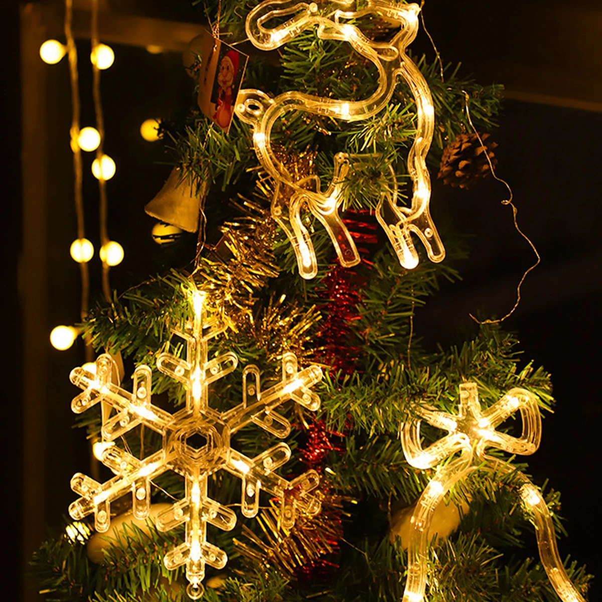 Лед рождественские окна фонари батарейки электричество теплые тона присоски