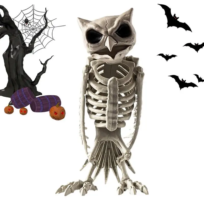 

Owl Skeleton Spooky Decor Delight Halloween Ornament Creepy Animal Skull Decoration Dark Owl Skeleton for Haunted Houses
