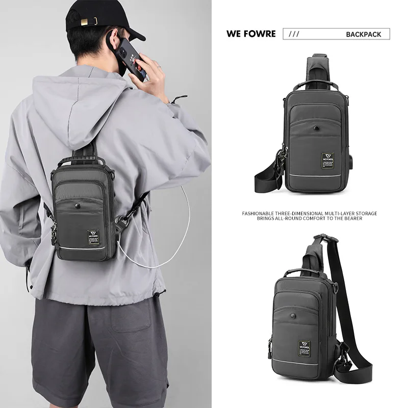 New Casual Men's Chest Bag Multifunctionfashionable Crossbody Water Resistant Outdoor Sports Mini Backpack With Usbcharging Port
