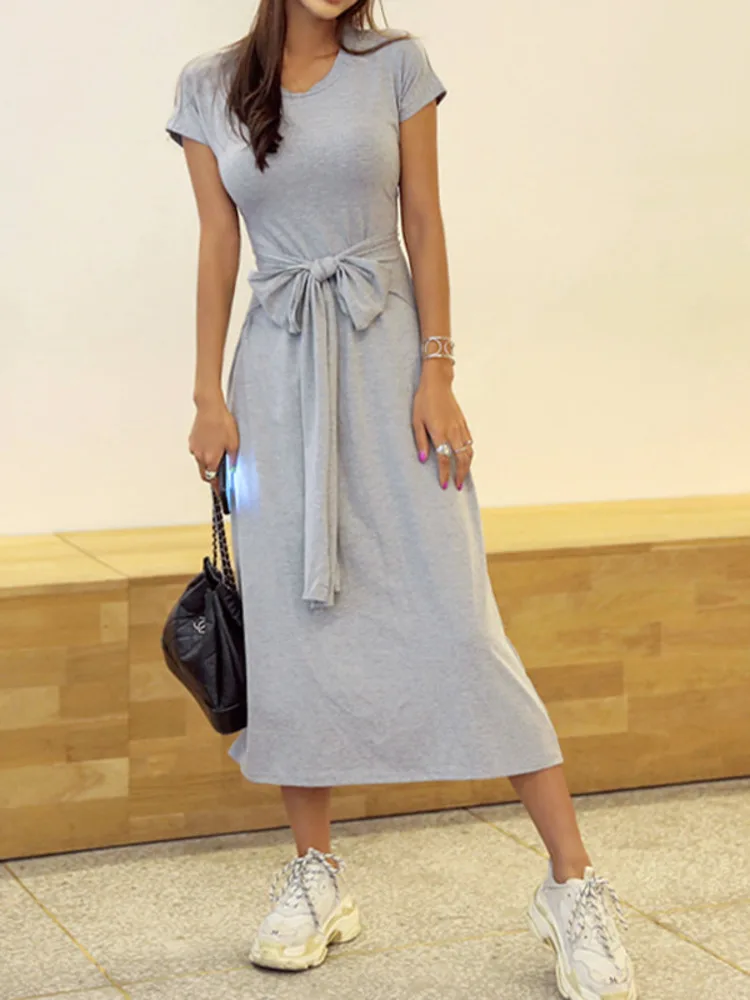 

TVVOVVIN 2022 Корейская версия, новинка, летнее платье с коротким рукавом, с открытой спиной, на шнуровке, Макси-платья с круглым вырезом, платье с ...