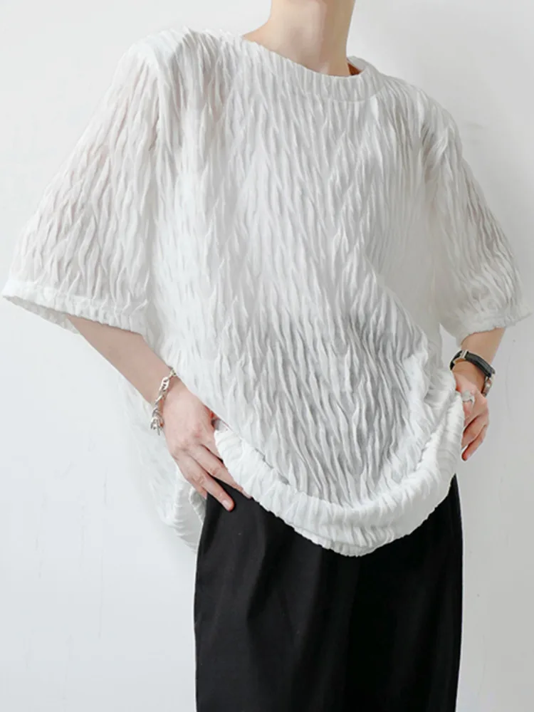 

SYUHGFA 2022 Summer Korean Fashion Transparent Loose Round Neck Men's T-shirt Simple Casual Male Top Solid Color Casual Loose