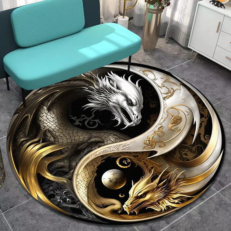Круглый ковер с изображением дракона тигра леопарда животных Сплетницы