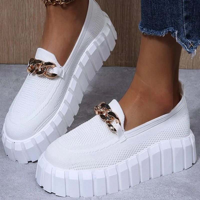 

Женские лоферы с цепочкой на плоской подошве, сетчатые кроссовки без шнуровки с круглым носком, повседневная обувь на плоской подошве, дыша...