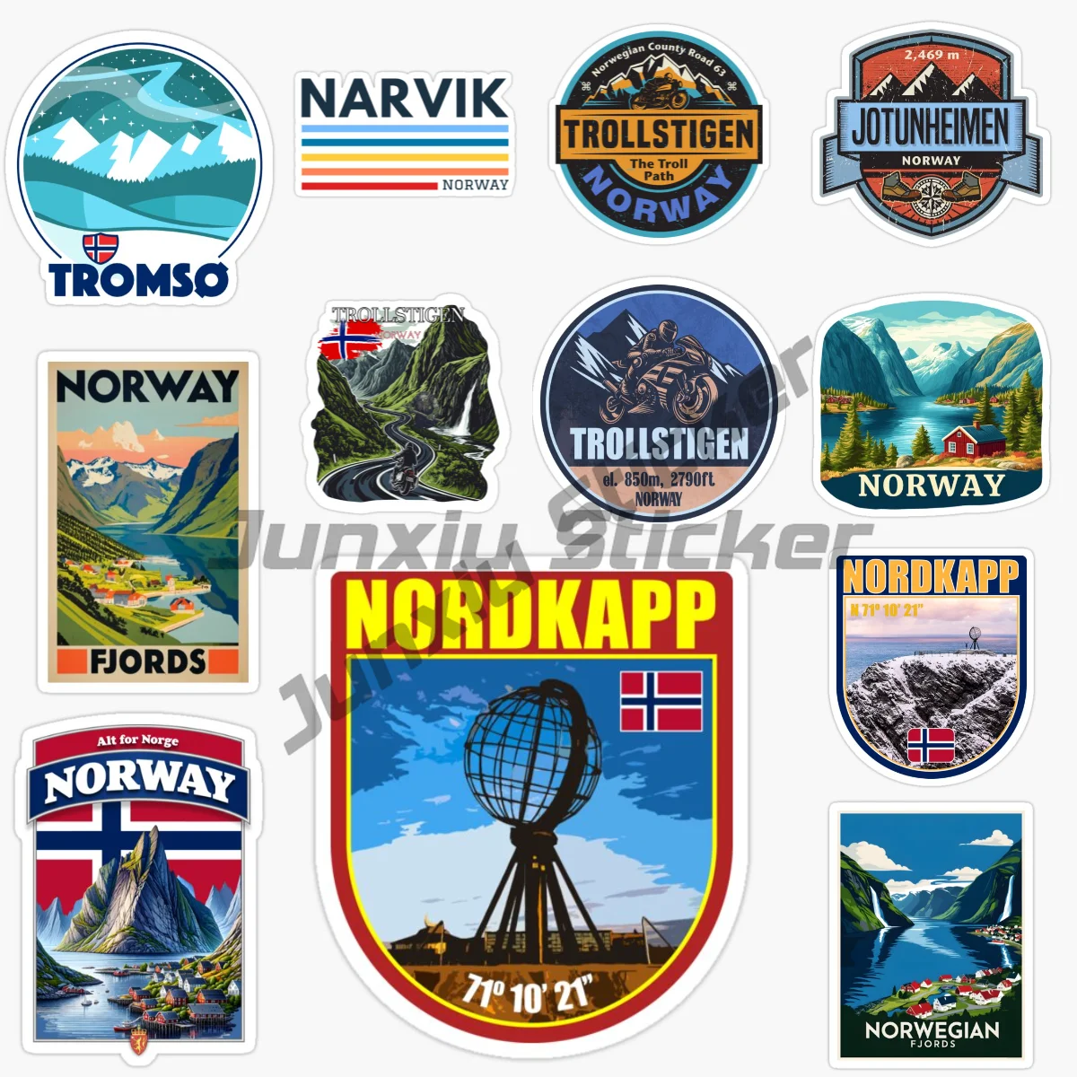 Фото NORWAY BERGEN LYSEVEGEN ROAD TROLLSTIGEN JOTUNHEIMEN GEIRANGER TROMSO NORDKAPP NORWEGIAN NORWAY FJORDS автомобильные наклейки №1